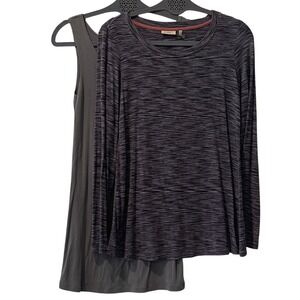 LOGO Lori Goldstein Heathered Black Gray Long Sleeve Top & Tank Set XXS